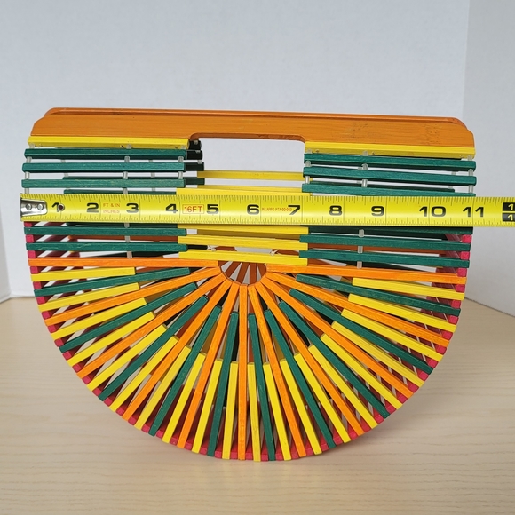 One Mango Fashion Colorful Bamboo Handbag Handmade Weave Beach Bag Tote - Picture 8 of 15